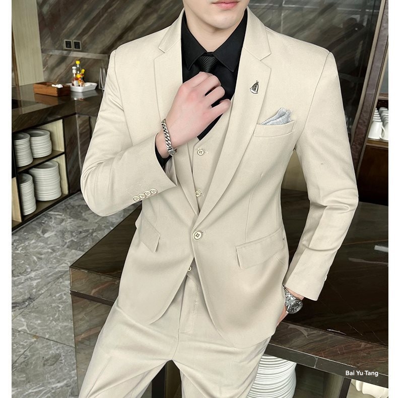 Mens  Essentials | Beige Slim Fit Check Suit Jacket Clothing Essentials