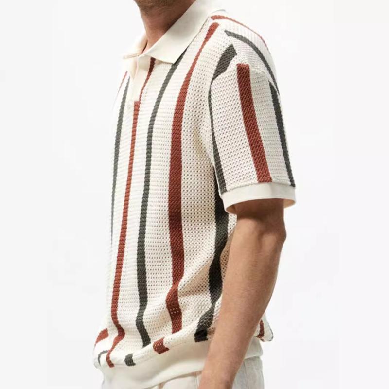 Mens  Shirts | Brown Regular Fit Stripe Revere Shirt Clothing Mens