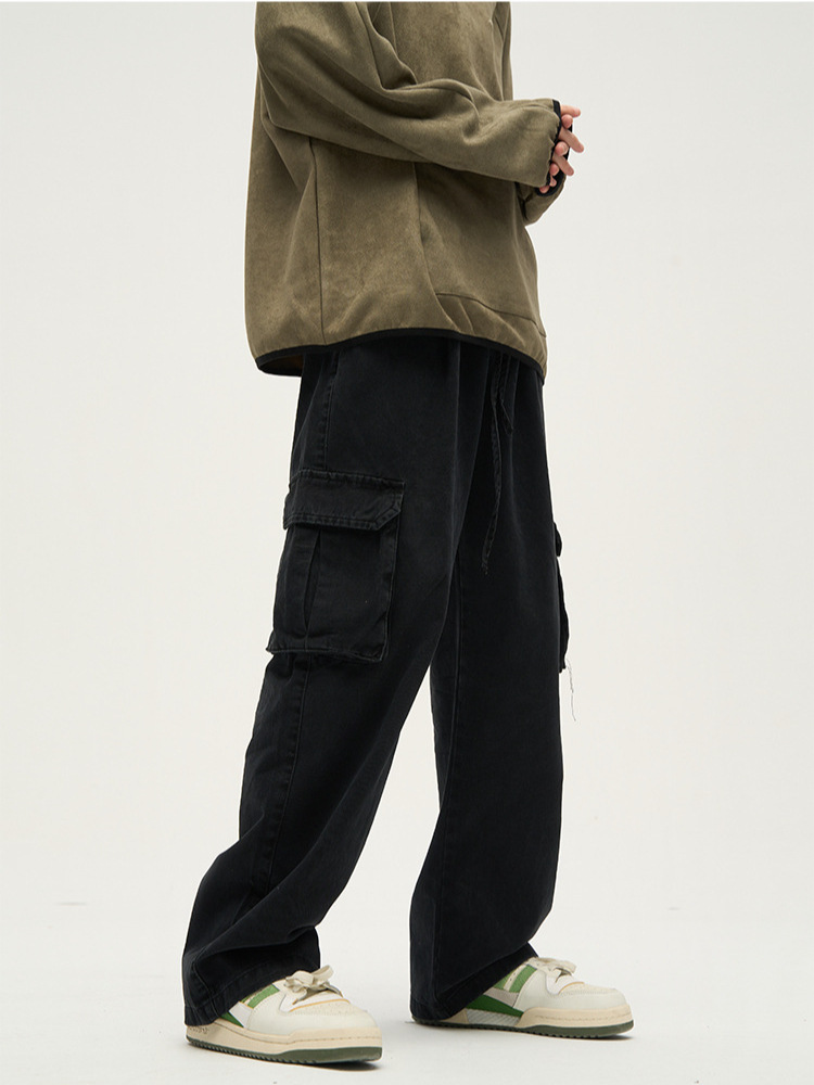 Mens  Trousers | Black Denim Relaxed Straight Cargo Jeans Cargos Cargos