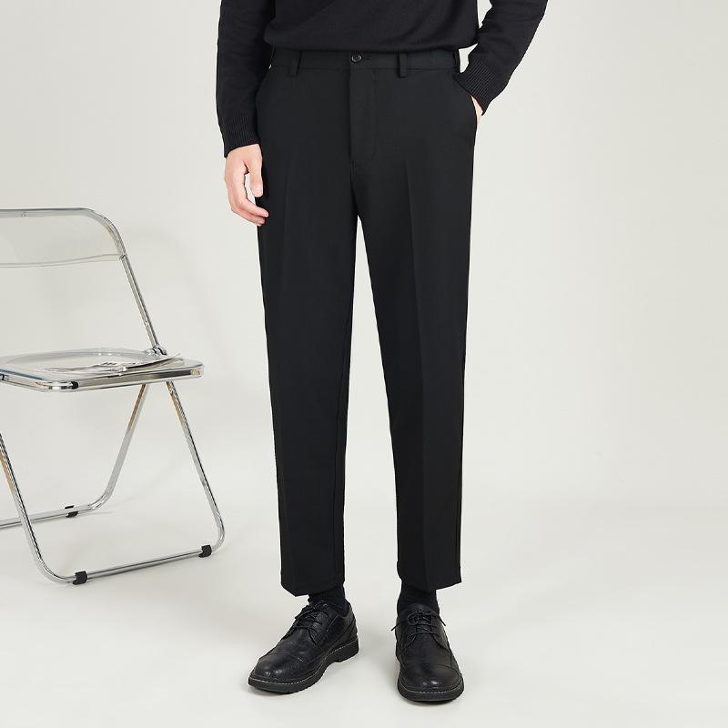 Mens  Trousers | Black Tapered Fit Plisse Smart Trousers Clothing Mens