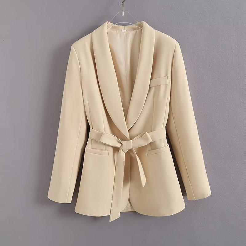 Womens  Blazers | Cream Belted Longline Wrap Blazer Blazers Blazers