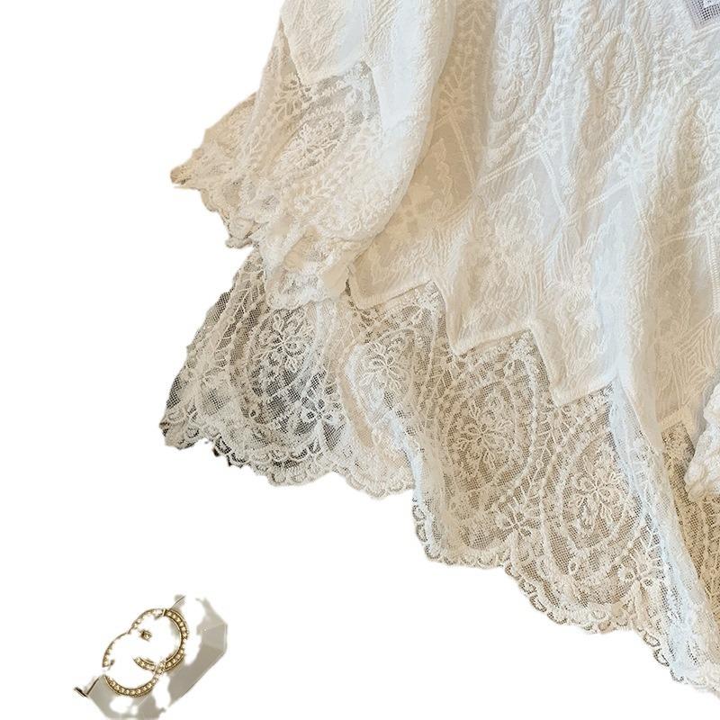 Womens  Blouses & Shirts | Cream Lace Frill Long Sleeve Blouse Blouses & Shirts Blouses & Shirts