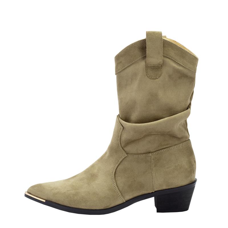 Womens  Boots | Beige Suede Kitten Heeled Western Boots Boots Boots