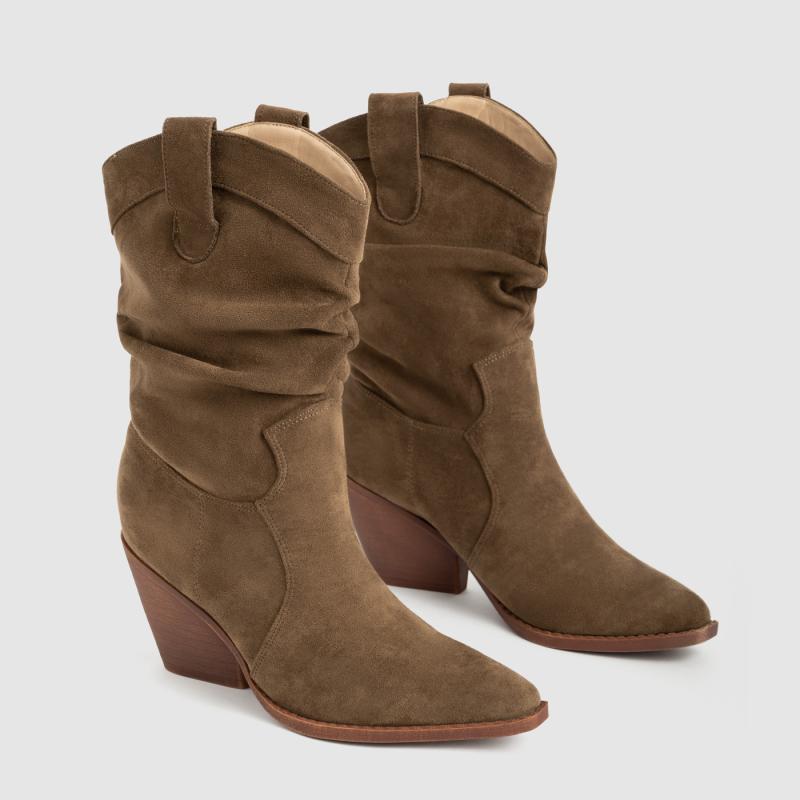 Womens  Boots | Beige Suede Slouch Western Boots Boots Boots