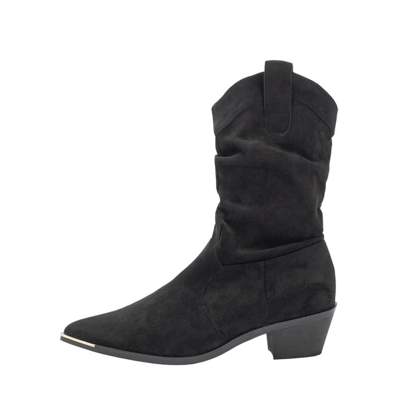 Womens  Boots | Black Suede Slouch Western Boots Boots Boots