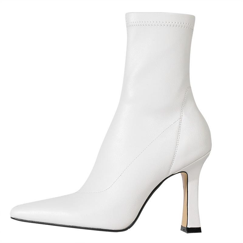 Womens  Boots | Cream Heeled Sock Boots Boots Boots