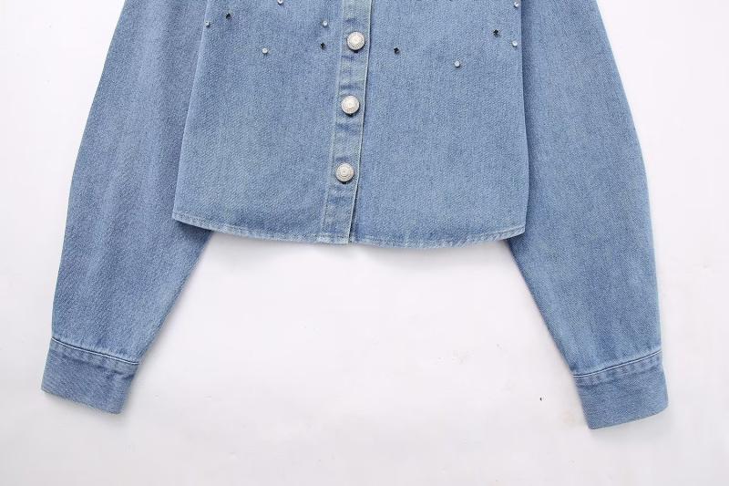 Womens  Co-Ord Sets | Blue Eyelet Detail Cropped Denim Jacket Clothing Co-Ord Sets