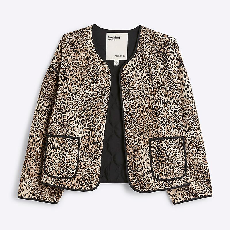 Womens  Coats & Jackets | Beige Leopard Print Quilted Jacket Clothing Coats & Jackets