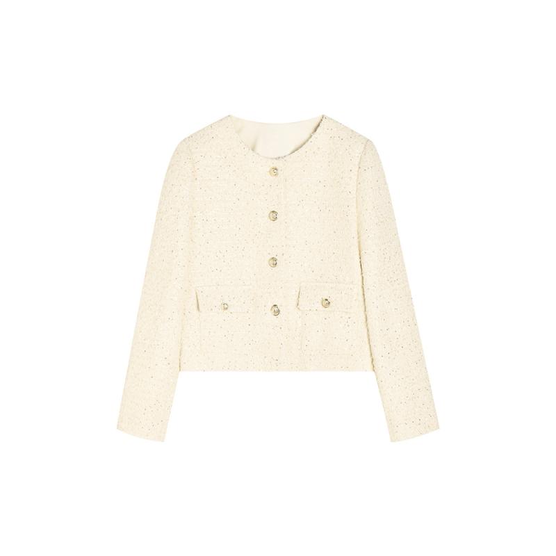 Womens  Coats & Jackets | Cream Boucle Crop Trophy Jacket Clothing Coats & Jackets