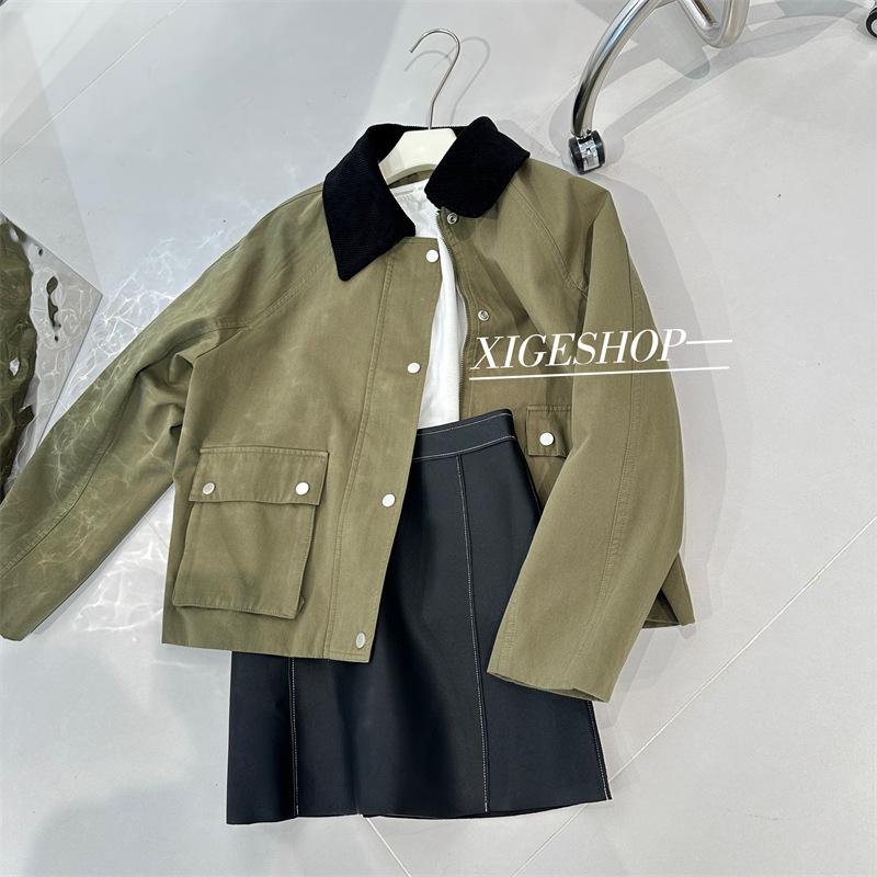 Womens  Coats & Jackets | Khaki Waxed Collar Jacket Clothing Coats & Jackets