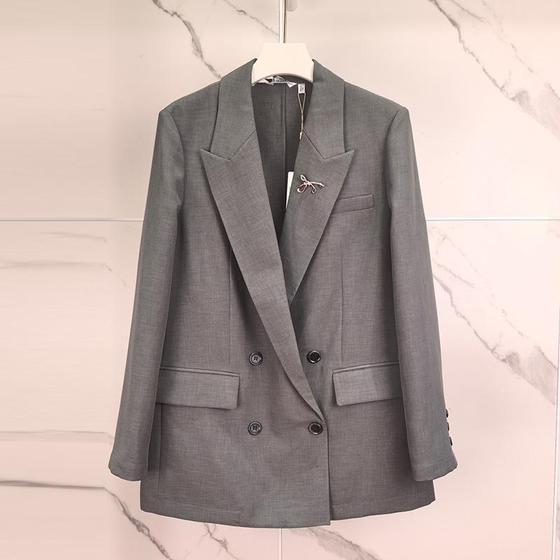 Womens  Coats & Jackets | Petite Grey Double Breasted Blazer Blazers Blazers