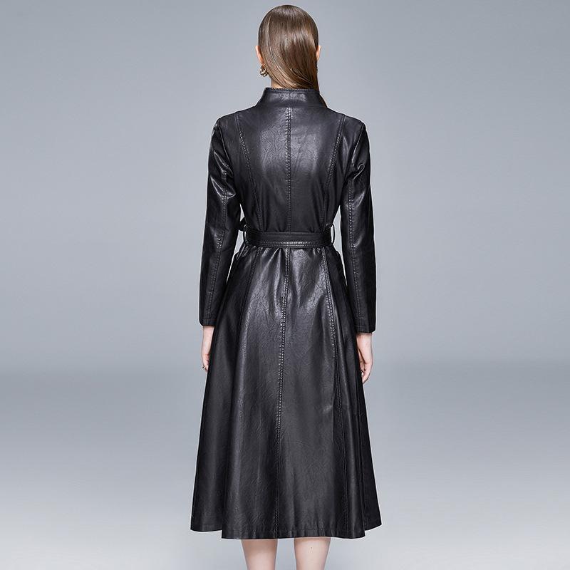 Womens  Dresses | Black Faux Leather Belted Shirt Midi Dress Clothing Dresses