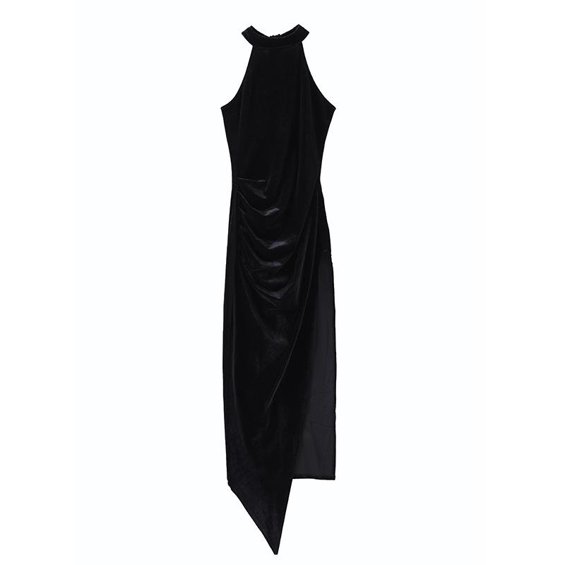 Womens  Dresses | Black Velvet Drape Midi Dress Clothing Dresses