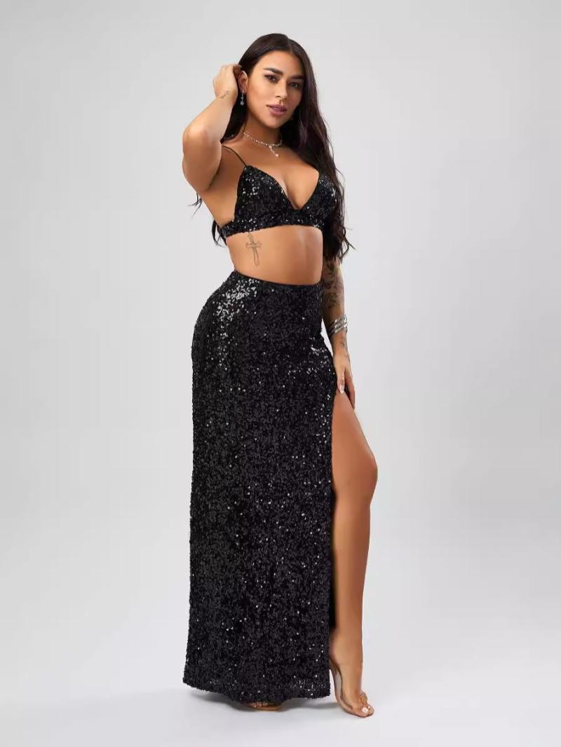 Womens  Dresses | Black Velvet Halter Neck Sequin Midi Dress Clothing Dresses