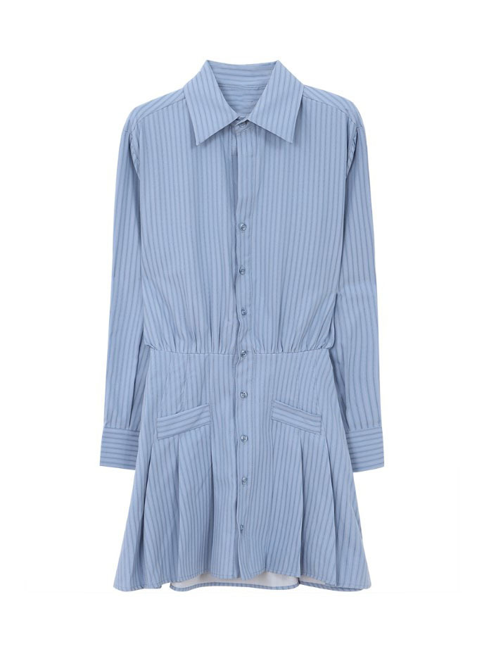 Womens  Dresses | Blue Stripe Broderie Mini Shirt Dress Clothing Dresses