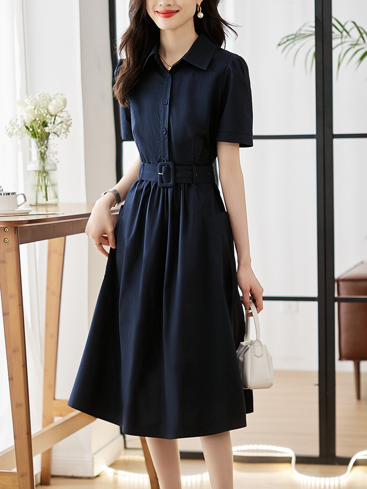 Womens  Dresses | Navy Faux Leather Belted Midi Shirt Dress Clothing Dresses