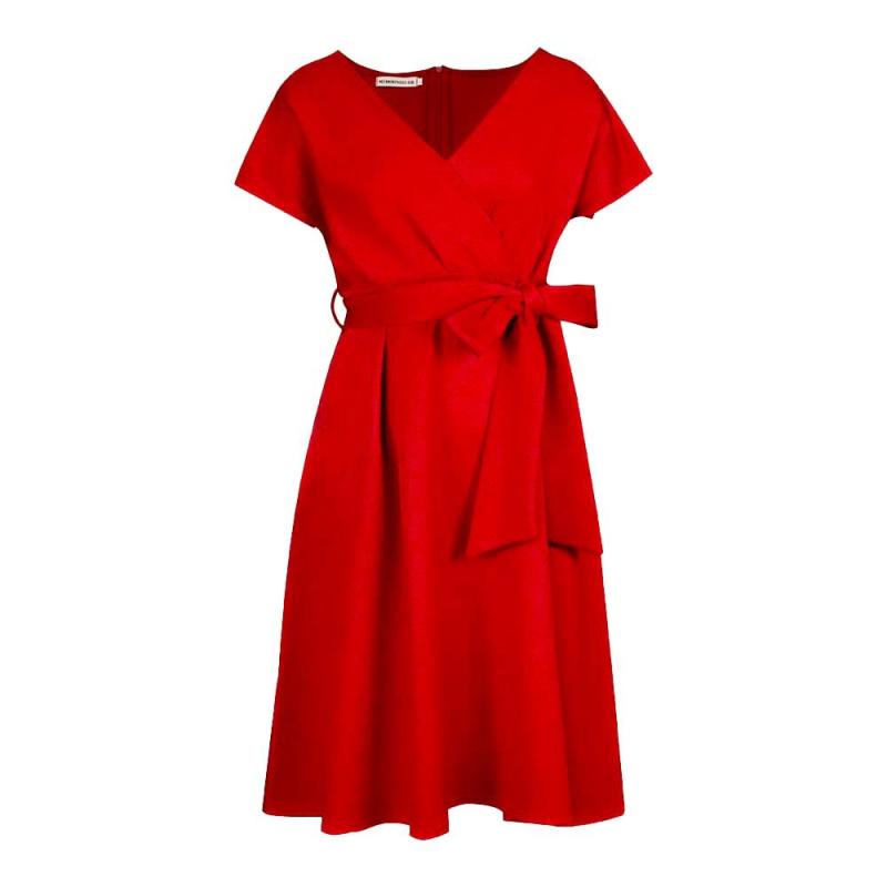 Womens  Dresses | Red Wrap Belted Midi Dress Clothing Dresses