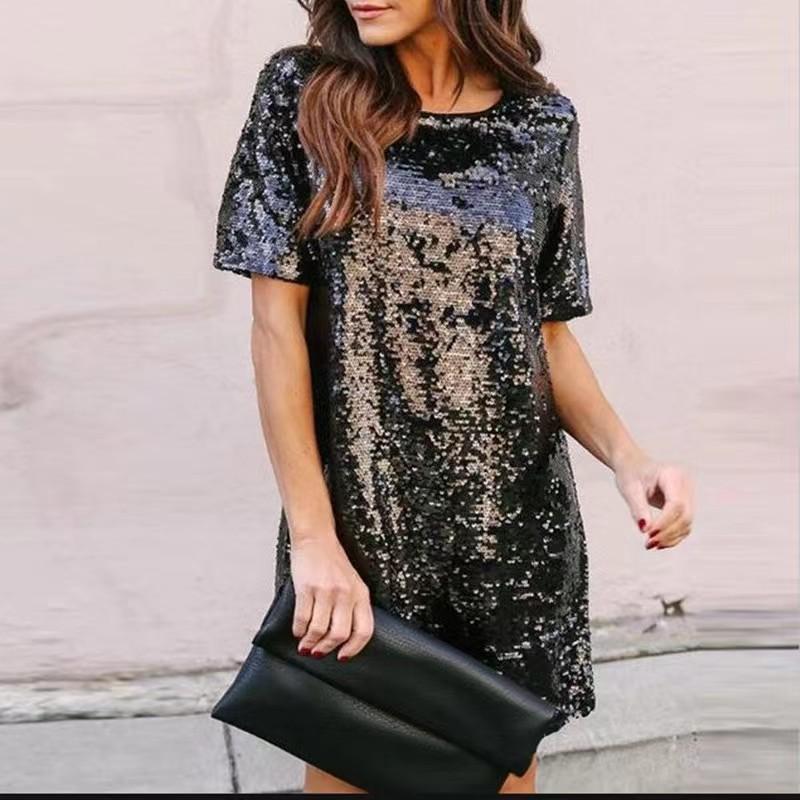 Womens  Dresses | Silver Sequin Boucle Shift Mini Dress Clothing Dresses