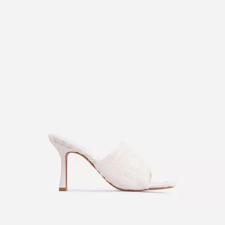 Womens  Heels | Beige Faux Fur Heeled Mules Heels Heels