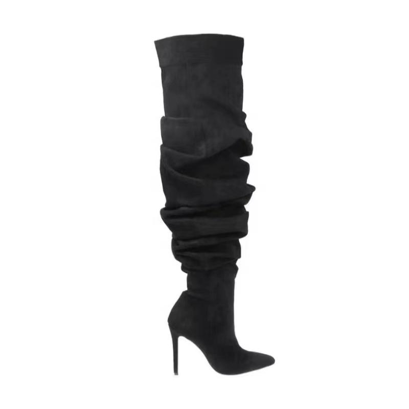 Womens  Heels | Black Suede Slouch High Heeled Boots Boots Boots