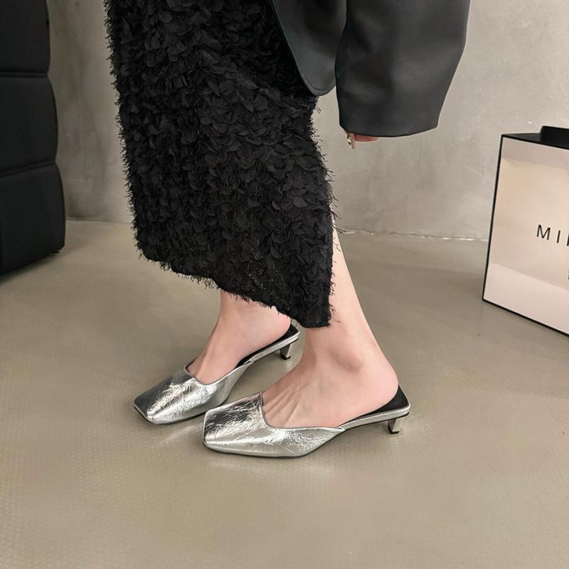 Womens  Heels | Silver Kitten Heeled Mule Shoes Heels Heels