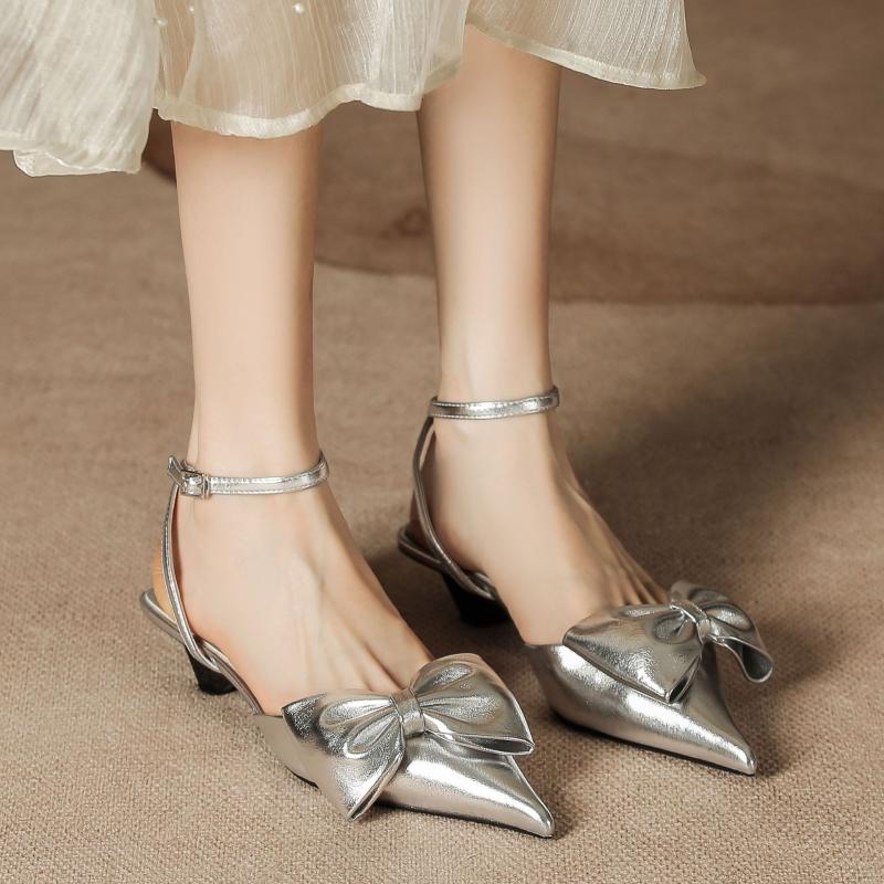 Womens  Heels | Silver Structured Bow Detail Court Heels Heels Heels