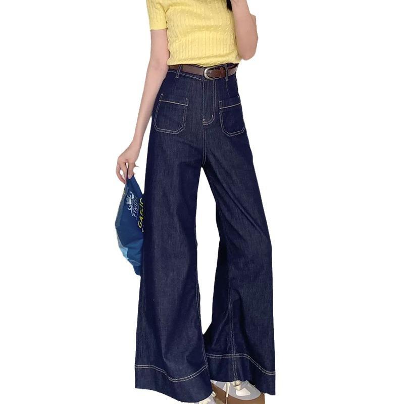 Womens  Jeans | Blue Front Pocket High Waisted Wide Leg Jeans Clothing Jeans