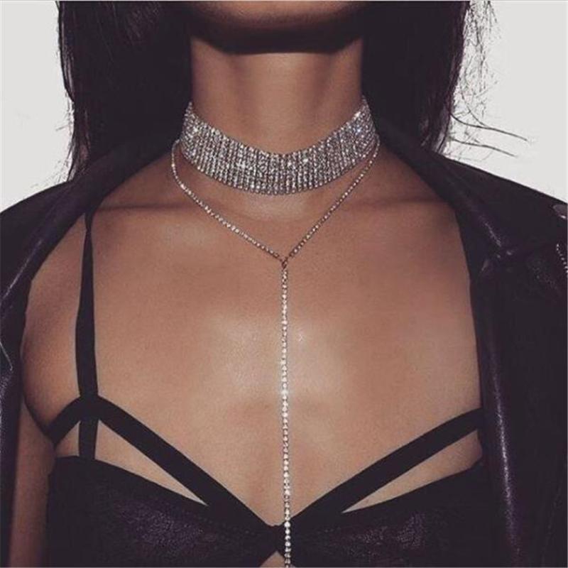 Womens  Jewellery | Silver Diamante Chain Necklace Accessories Jewellery