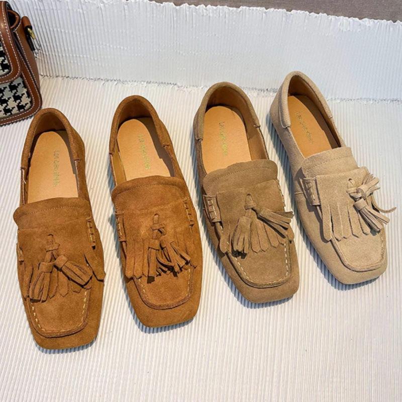 Womens  Loafers | Beige Suede Tassel Patent Loafers Loafers Loafers