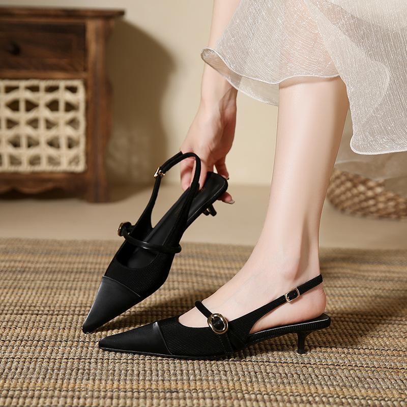 Womens  Shoes | Black Mesh Sling Back Heeled Court Shoes Heels Heels