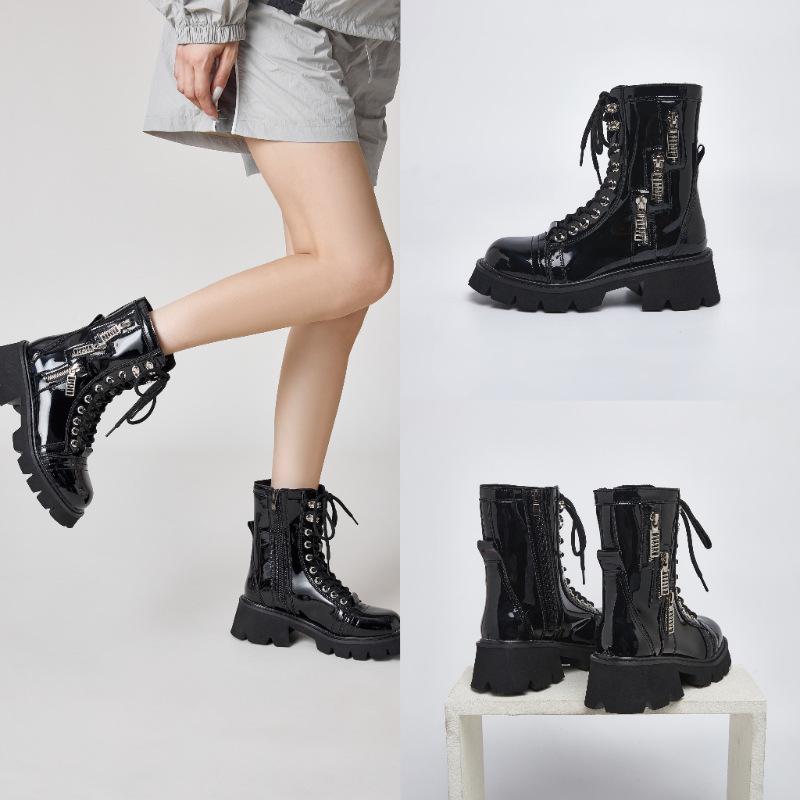 Womens  Shoes | Black Patent Lace Up Boots Boots Boots