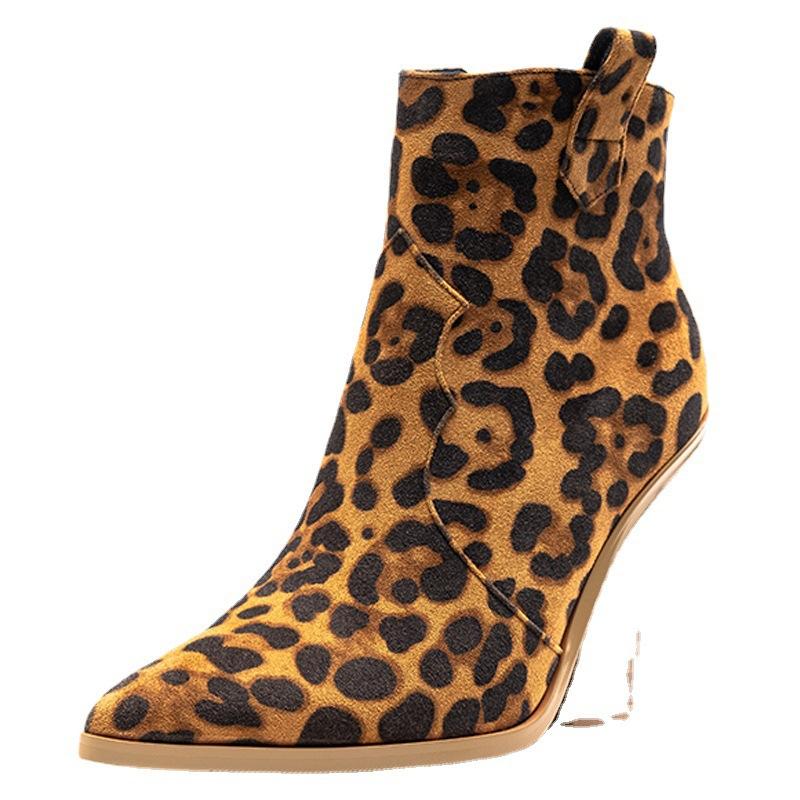 Womens  Shoes | Brown Leopard Leather Kitten Heeled Boots Boots Boots