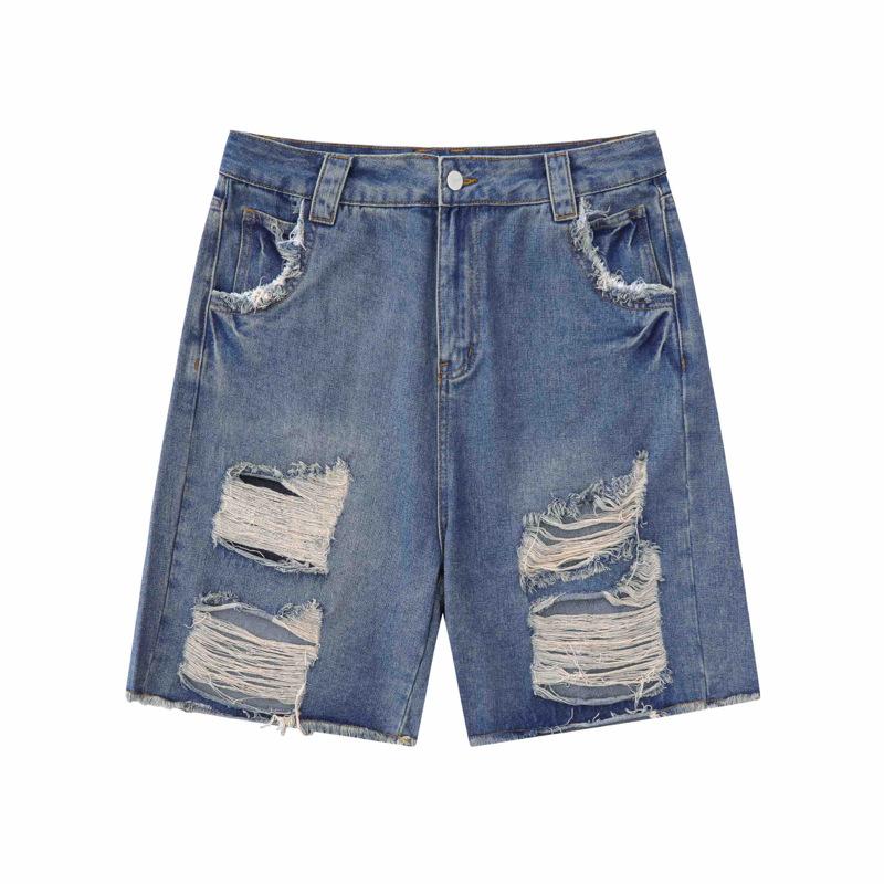 Womens  Shorts | Blue Ripped Relaxed Straight Denim Shorts Clothing Shorts