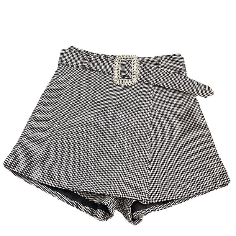 Womens  Shorts | Brown Check Pleated Asymmetric Skort Clothing Shorts