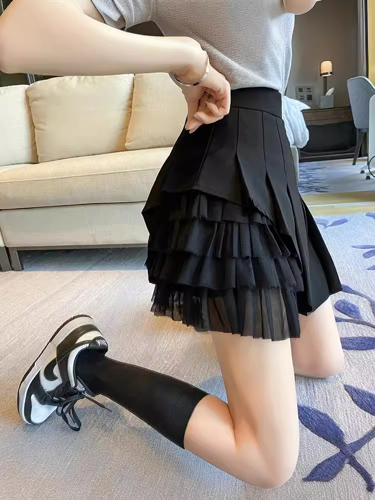 Womens  Skirts | Black Layered Pleated Mini Skirt Clothing Skirts