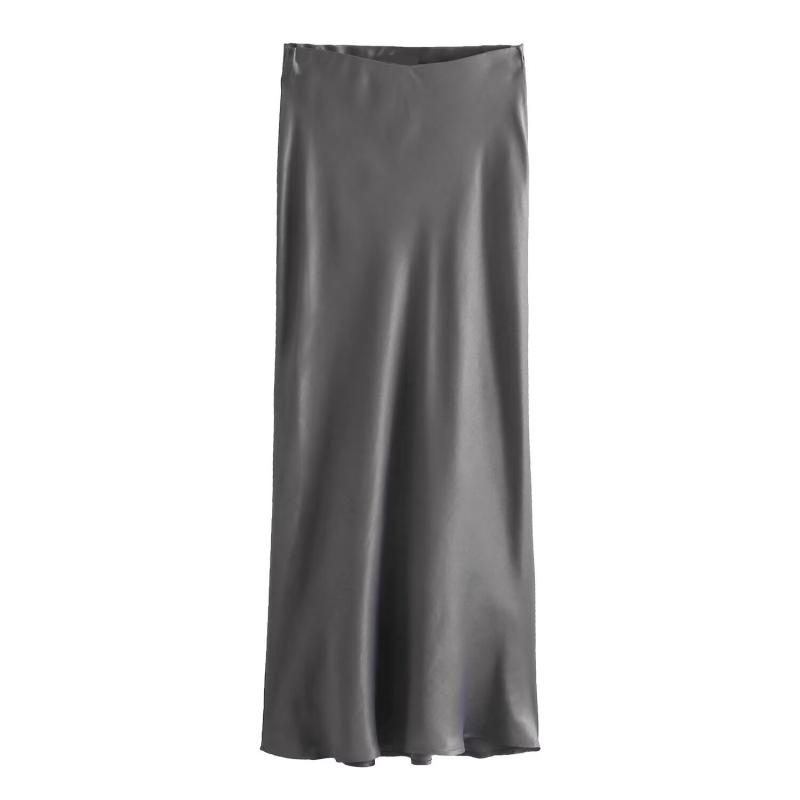 Womens  Skirts | Plus Black Satin Midi Skirt Clothing Skirts