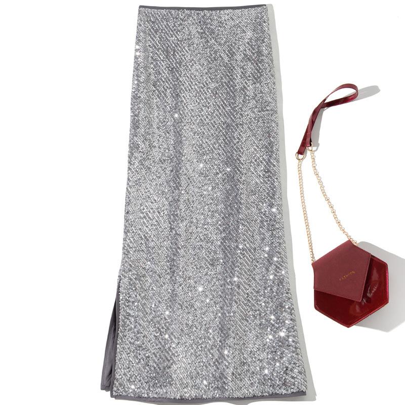 Womens  Skirts | Silver Sequin Boucle Pencil Midi Skirt Clothing Skirts