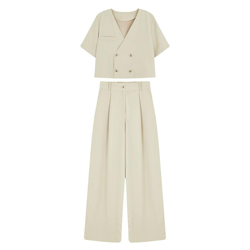 Womens  Suits & Tailoring | Beige High Waisted Wide Leg Trousers Clothing Co-Ord Sets