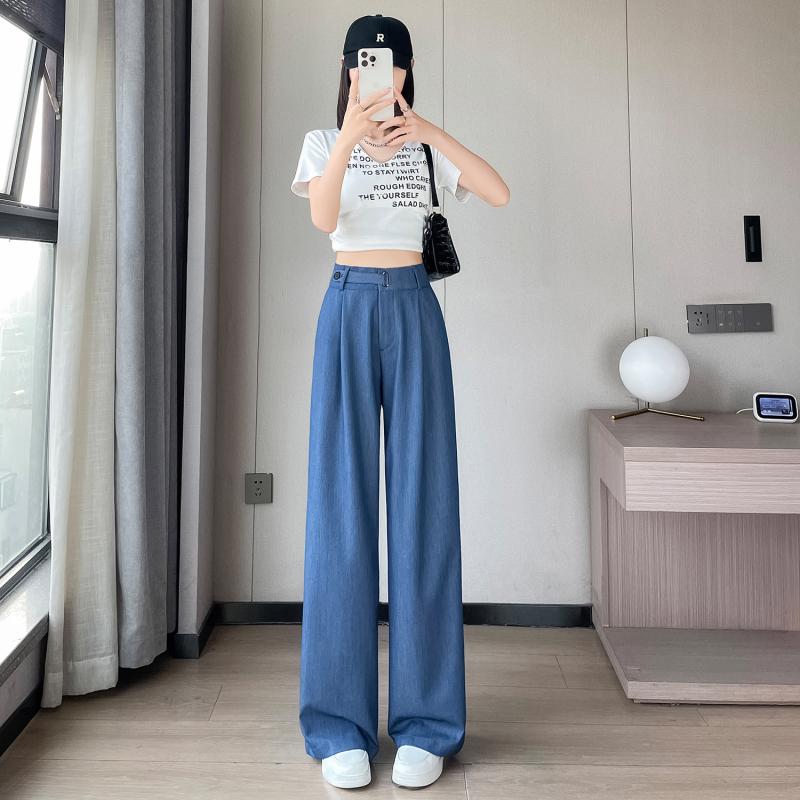 Womens  Suits & Tailoring | Blue High Waisted Wide Leg Denim Trousers Clothing Co-Ord Sets