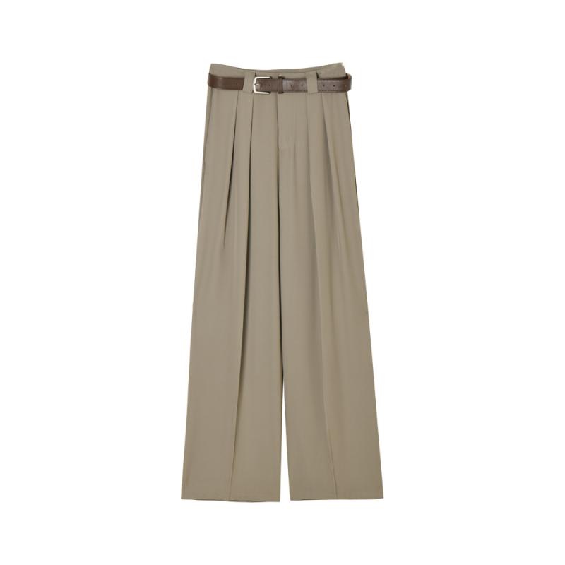 Womens  Trousers | Plus Beige Belted Wide Leg Trousers Clothing Trousers