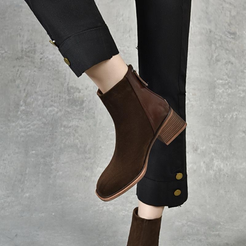 Womens  Wide Fit Shoes | Brown Wide Fit Suedette Block Heeled Boots Boots Boots