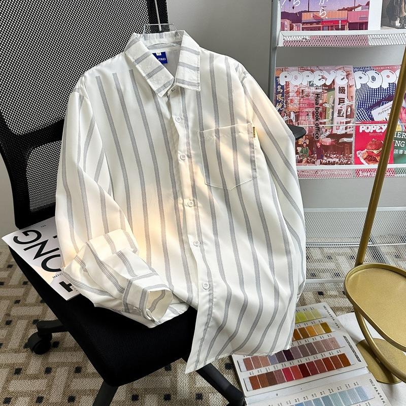 Mens  Tops | White Regular Fit Linen Blend Stripe Shirt Clothing Mens