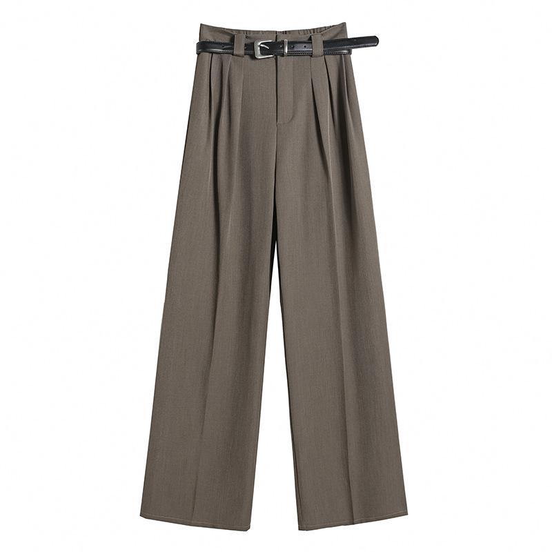 Womens  Trousers | Petite Grey Double Belted Wide Leg Trousers